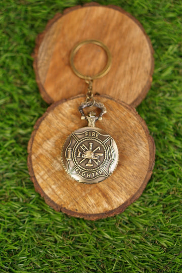Fire Fighter Pocket Watch Vintage Keychain
