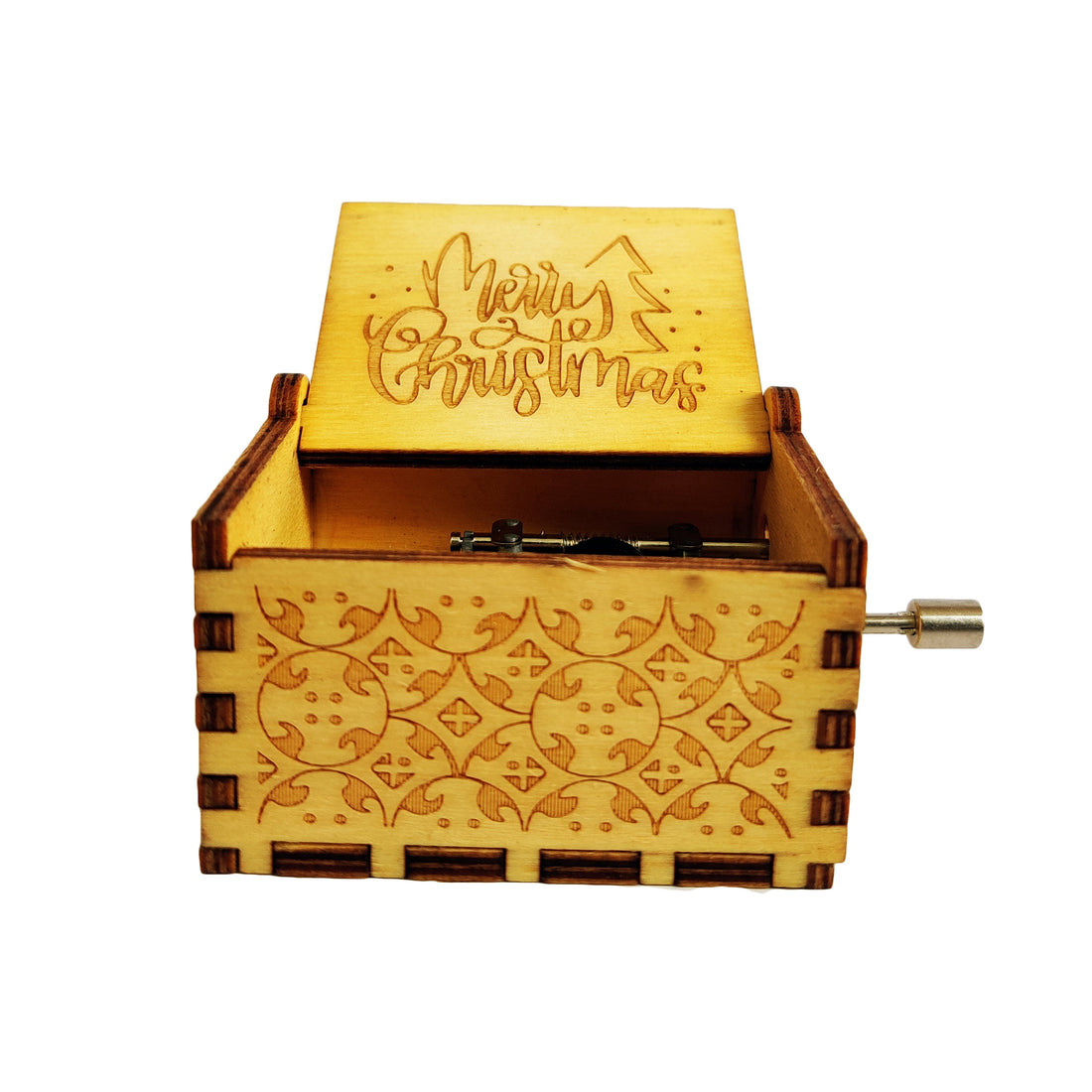 Merry Christmas Wooden Hand Cranked Engraved Music Box