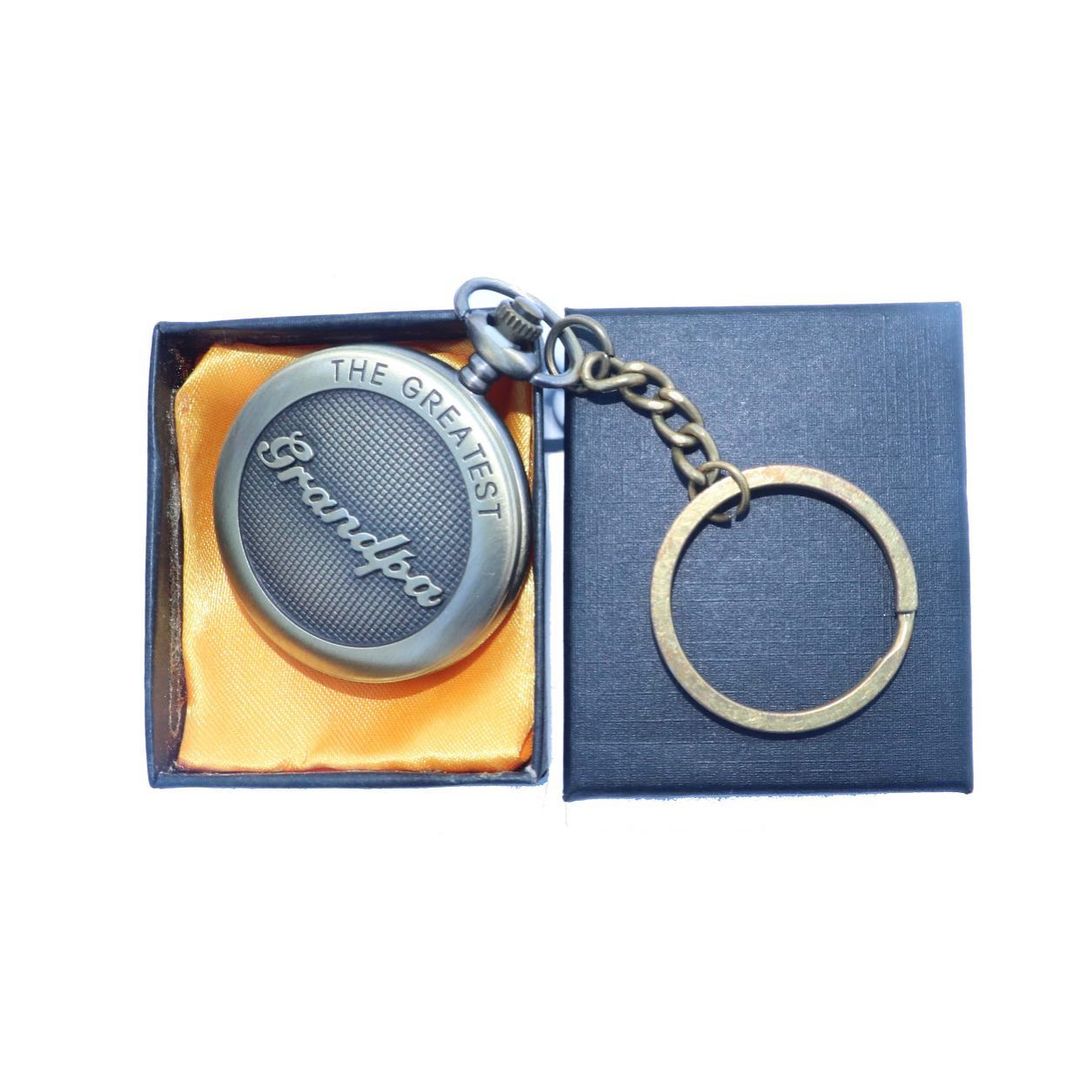 Greatest Grandpa Antique Analog Pocket Watch Vintage Keychain
