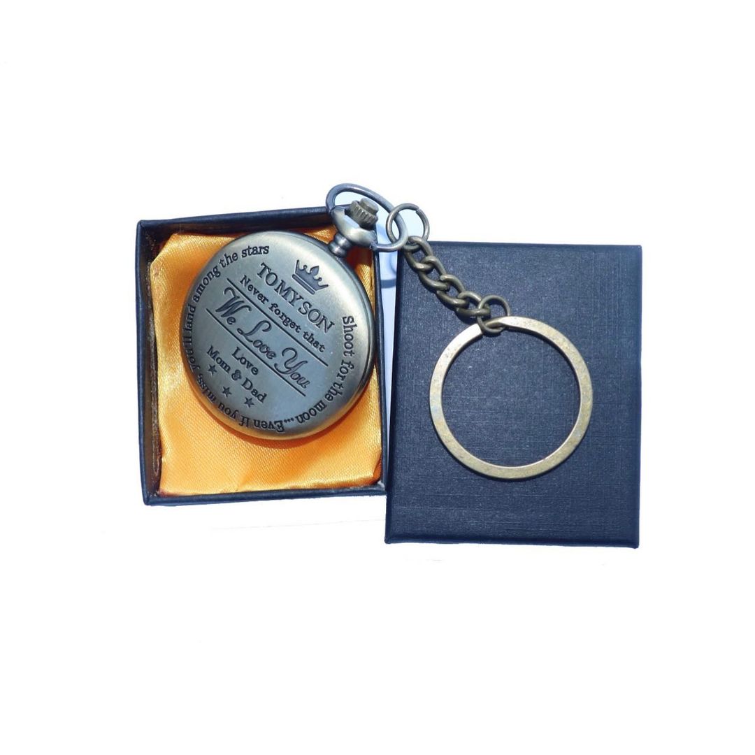 To My Son Antique Analog Pocket Watch Vintage Keychain