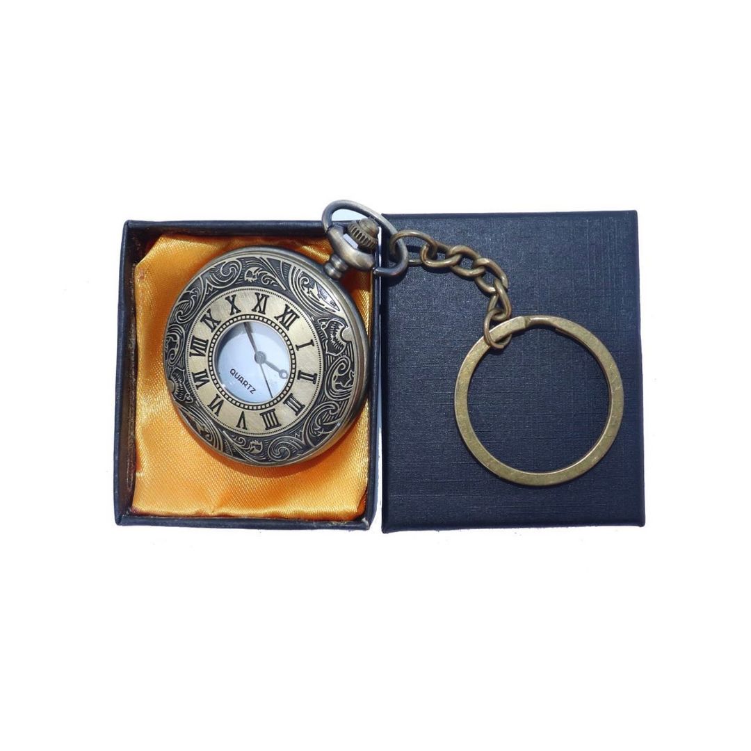 Roman Time Antique Analog Pocket Watch Vintage Keychain