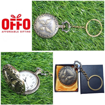 Butterfly Antique Pocket Watch Vintage Keychain