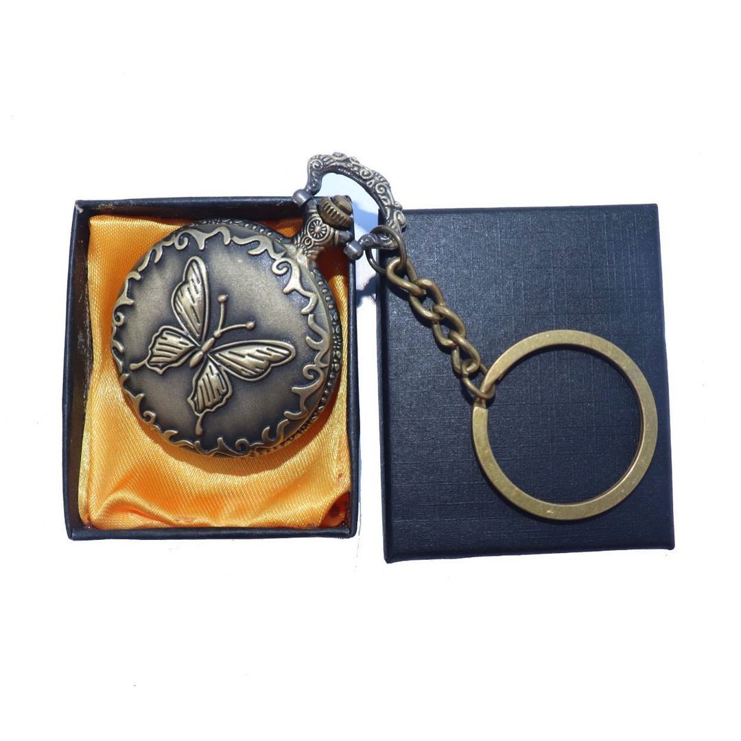 Butterfly Antique Pocket Watch Vintage Keychain