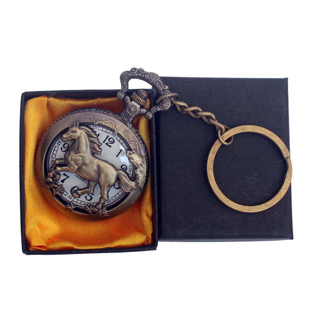 Horse Antique Analog Pocket Watch Vintage Keychain