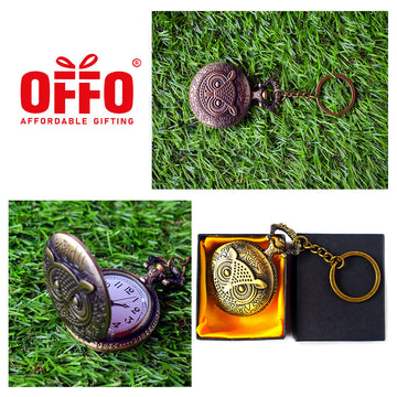 Owl Antique Pocket Watch Keychain