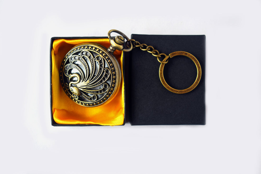 Peacock Antique Pocket Watch Keychain