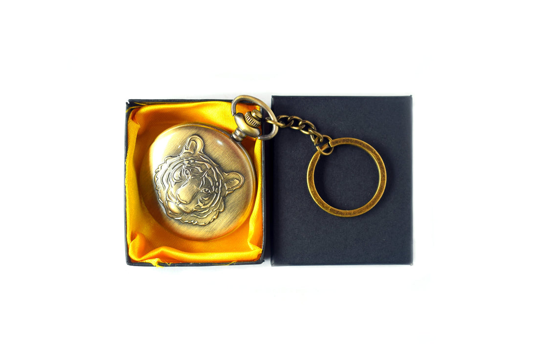 Tiger Antique Pocket Watch Keychain