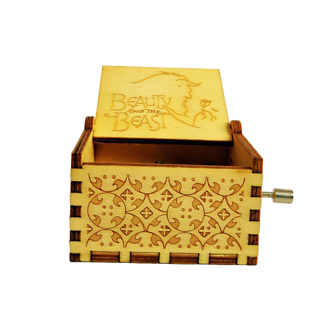 Beauty and the Beast Wooden Hand Cranked Engraved Music Box