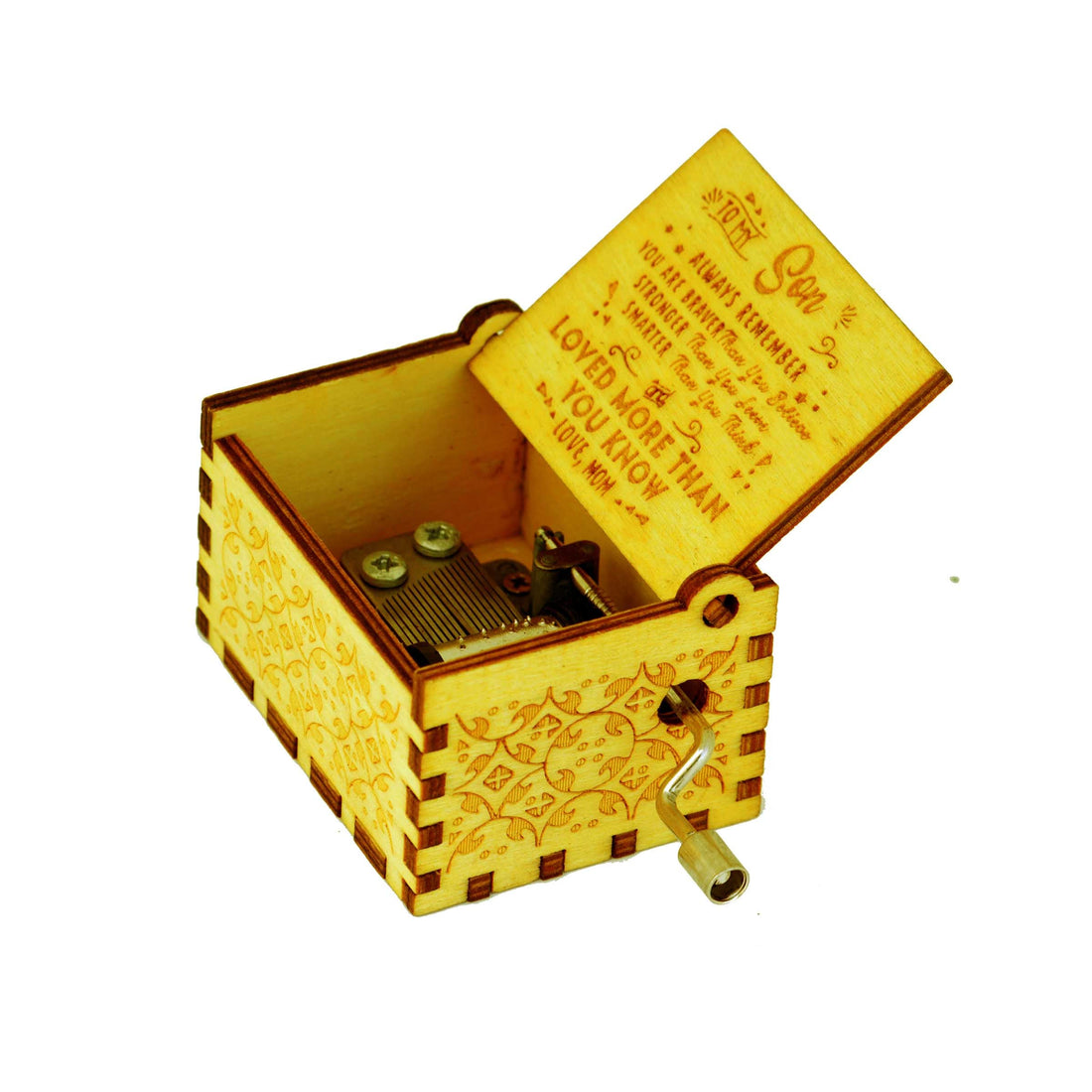 To my Son Wooden Hand Cranked Engraved Music Box