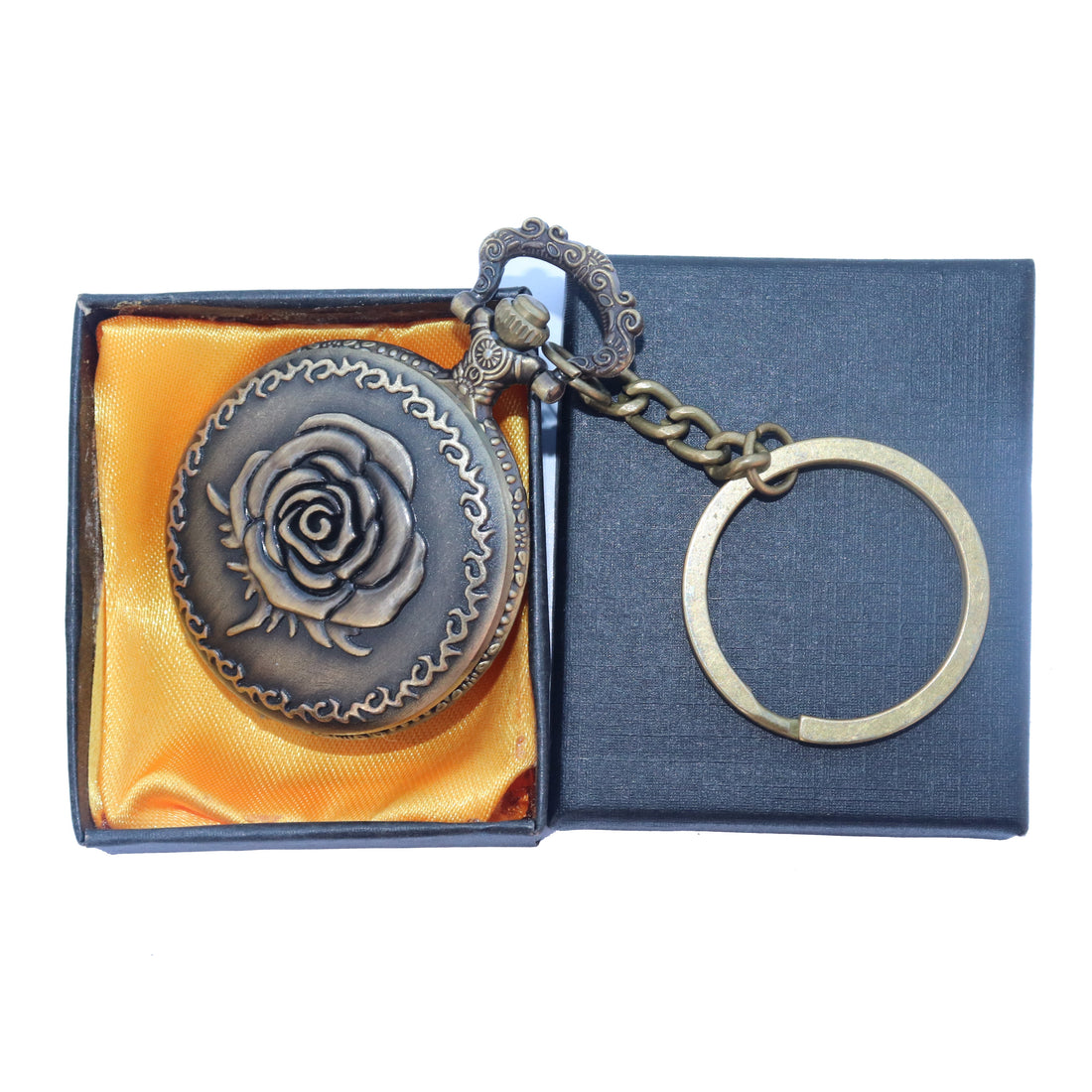 Rose Antique Analog Pocket Watch Vintage Keychain