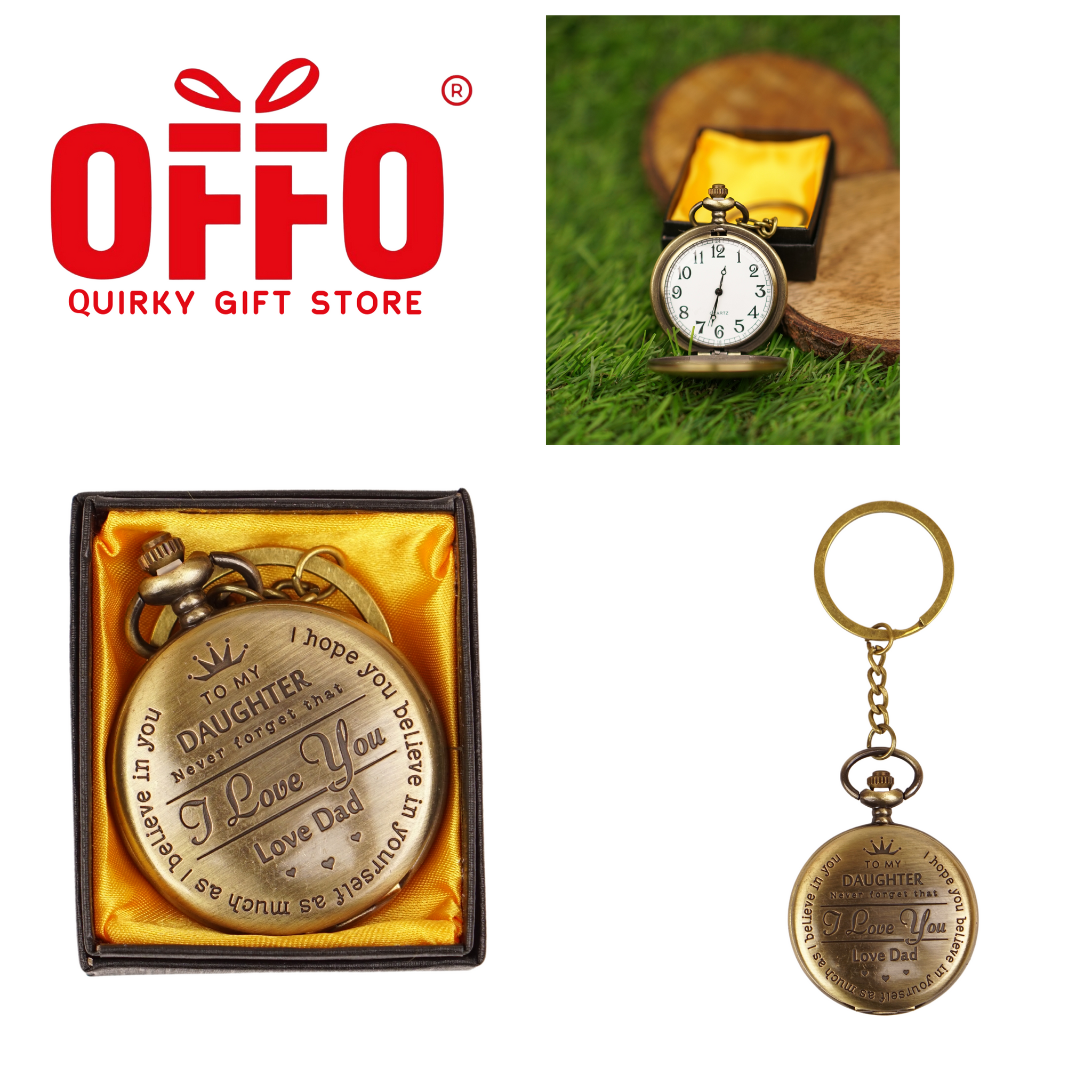 To My Daughter Antique Pocket Watch Keychain