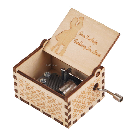 Can't Help Falling In Love Wooden Hand Cranked Engraved Music Box
