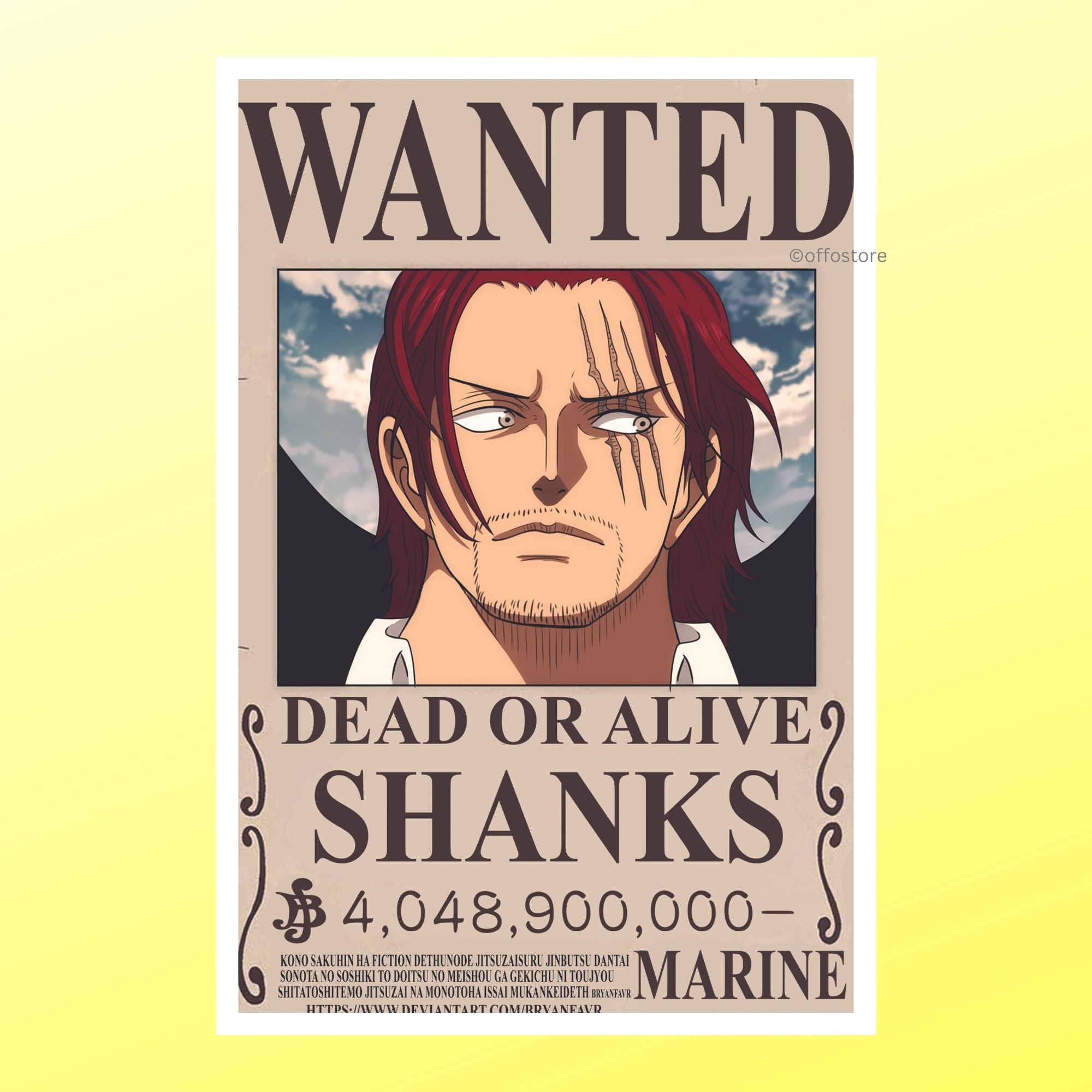 One Piece Anime Shanks Wanted Wall Poster