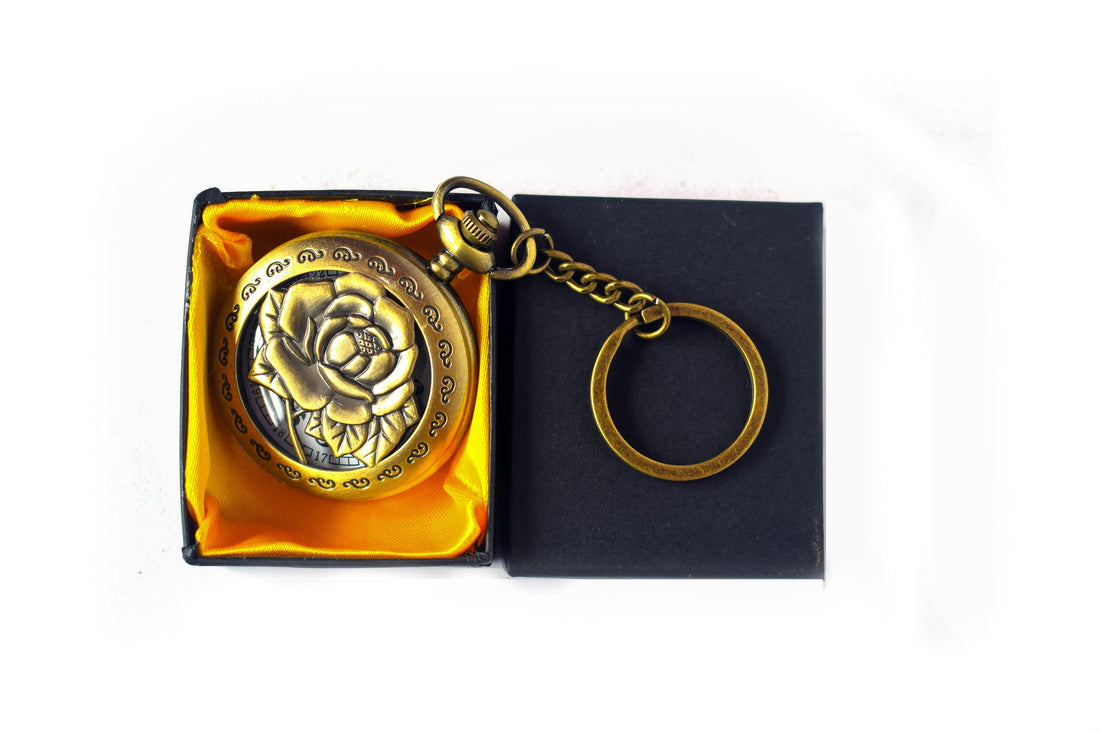 Rose Antique Pocket Watch Keychain