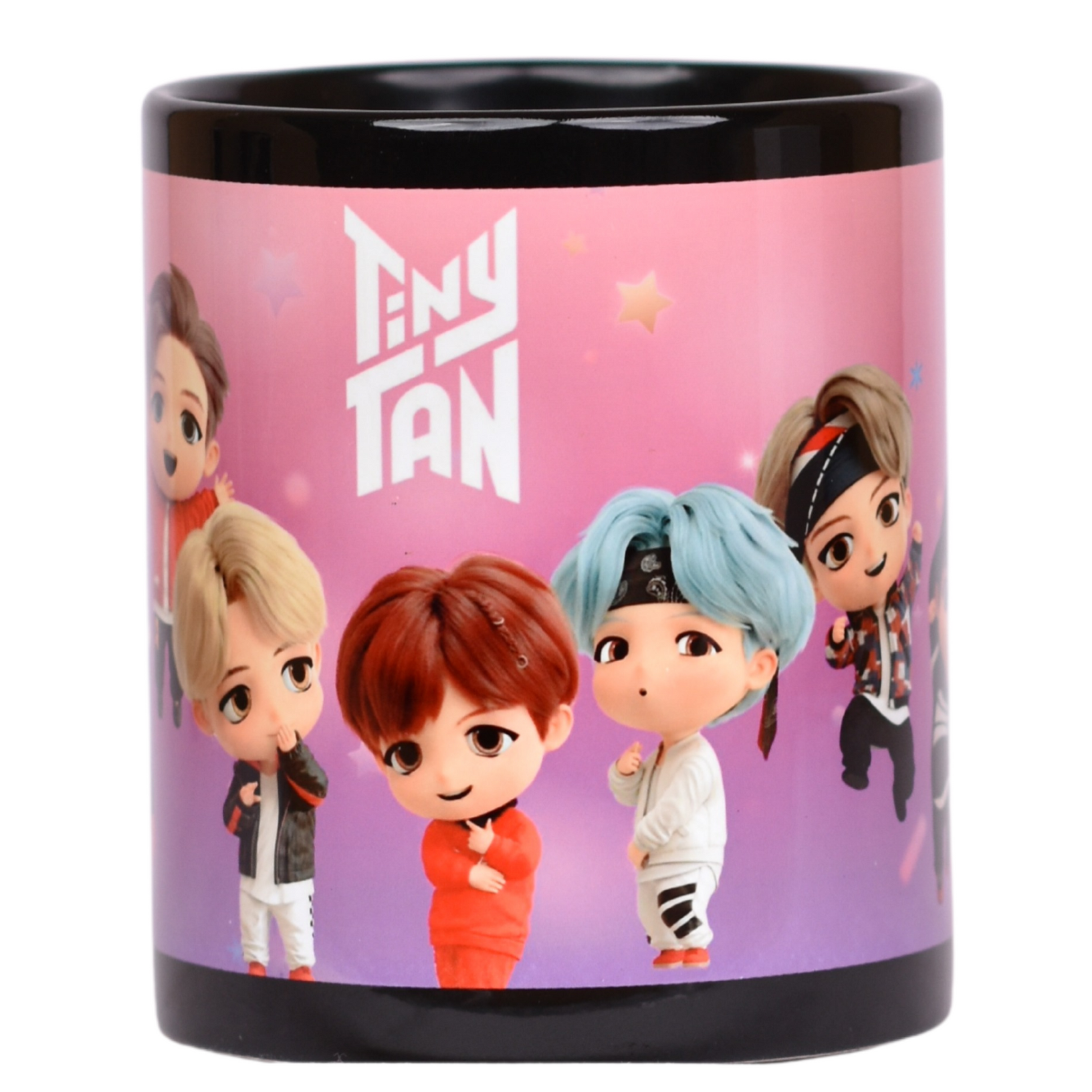 K-Pop: BTS Tiny Tan Cartoon - Black Ceramic Mug
